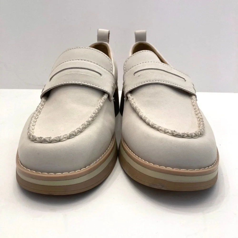 Crown Vintage Nirea Platform Penny Loafers Womens 10‎ Off White Leather Chunky